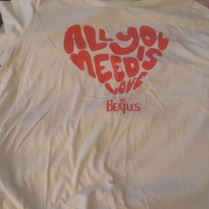 The Beatles White Tee with Red Heart Design